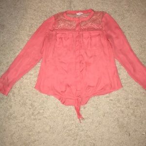 Coral button down with tie at the bottom!